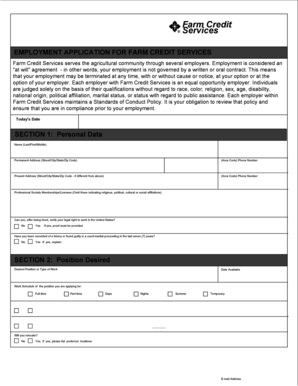 Farm Credit Services Employment Application