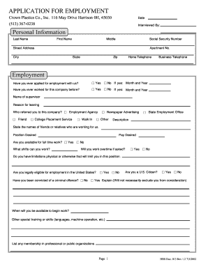 Employment Application Form