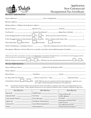 Commercial Occupational Tax Certificate Application