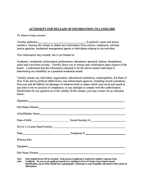 Authorization for Release of Information to Landlord
