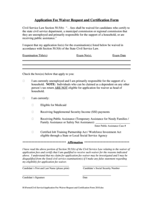 Application Fee Waiver Request and Certification Form