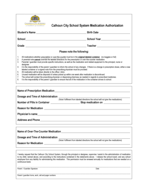 Calhoun City School System Medication Authorization