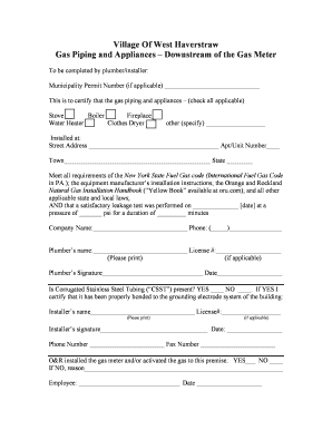 Gas Piping and Appliances Certification Form