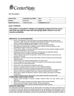 Residential Loan Officer Job Description