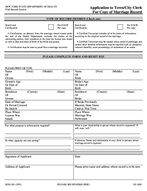 New York Marriage Record Application