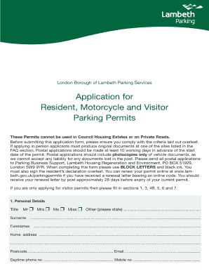 Lambeth Resident Parking Permit Application
