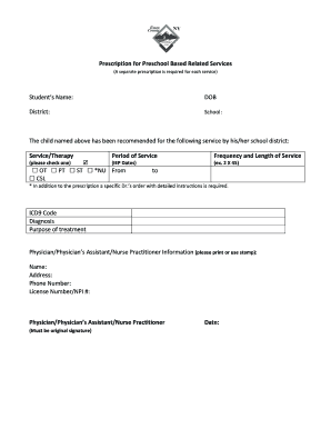 Preschool Related Services Prescription