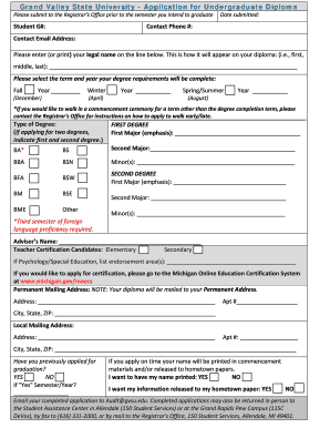 Grand Valley State University Undergraduate Diploma Application