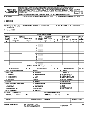 DD Form 375 Production Progress Report