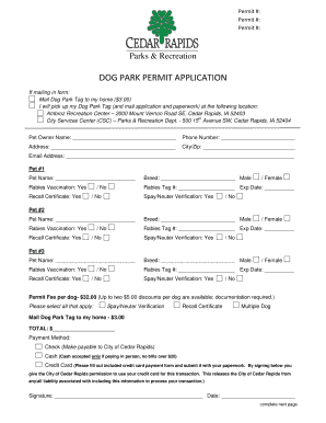 Dog Park Permit Application