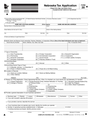 Nebraska Tax Application Form 20