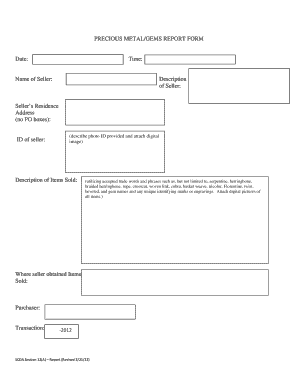 Precious Metal/Gems Report Form