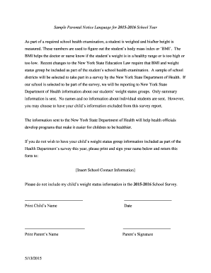 New York BMI Survey Opt-Out Form