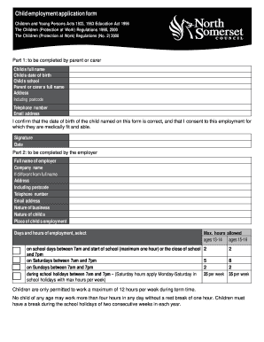 UK Child Employment Application Form