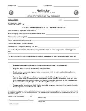 Application for Garage, Yard or Tag Sale