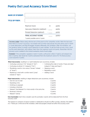 Poetry Out Loud Accuracy Score Sheet