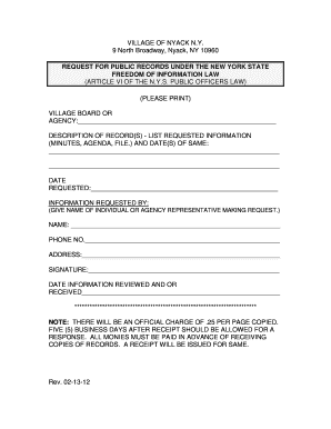 New York State Freedom of Information Law Request Form