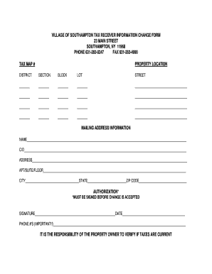 Southampton Tax Receiver Information Change Form