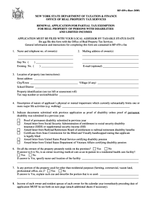 New York Partial Tax Exemption Application for Disabled Persons