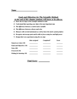 Scientific Method Goals and Objectives Form