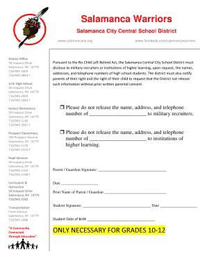 No Child Left Behind Act Student Information Release Form