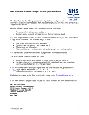 Data Protection Act 1998 Subject Access Application Form