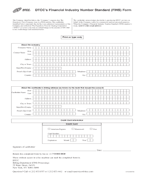 DTCC FINS Number Request Form