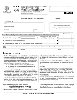 New York City Unincorporated Business Tax Extension Application