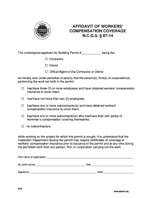 Affidavit of Workers' Compensation Coverage