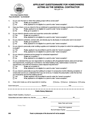 Homeowner Contractor Permit Application