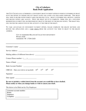 City of Asheboro Bank Draft Application