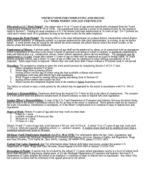 Michigan CA-7 Work Permit and Age Certificate