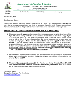 2013 East Point Business License Renewal Application