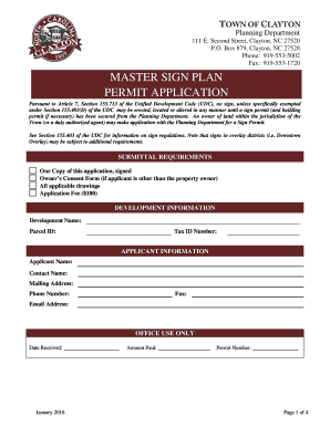 Fillable Online Fax 919-553-1720 MASTER SIGN PLAN PERMIT APPLICATION ...