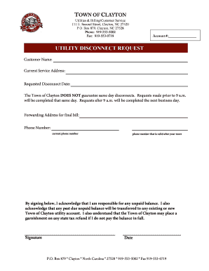 Utility Disconnect Request Form