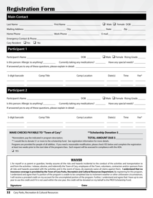 Cary Camp Registration Form
