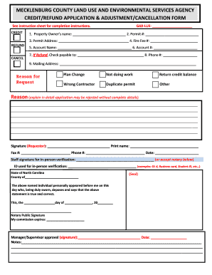 Mecklenburg County Credit Refund Adjustment Cancellation Form