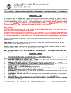 Mecklenburg County Land Use and Construction Surety or Cash Bond