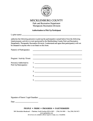 Authorization to Pick Up Participant