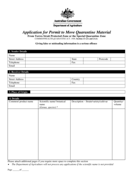 Application for Permit to Move Quarantine Material