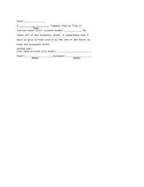 Request to Stop Automatic Water Bill Draft