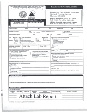 North Carolina Communicable Disease Report Form
