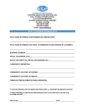 US Customs Broker New Customer Information Form