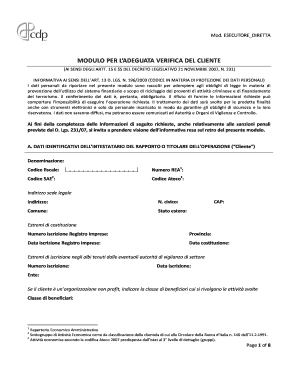 Modulo per l’Adeguata Verifica del Cliente