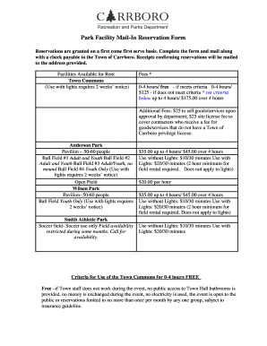 Park Facility Mail-In Reservation Form