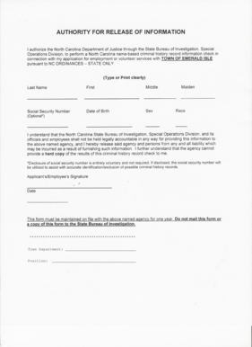 North Carolina Criminal History Record Check Authorization