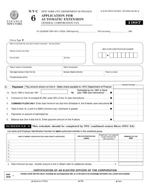 New York City General Corporation Tax Extension Application