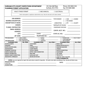 Durham Plumbing Permit Application