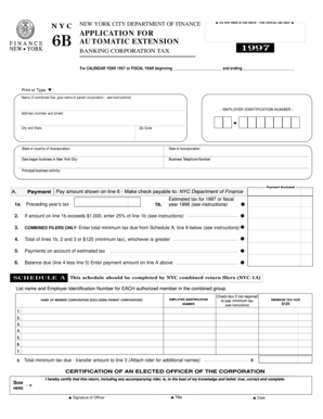 New York City Finance 6B Automatic Extension Application