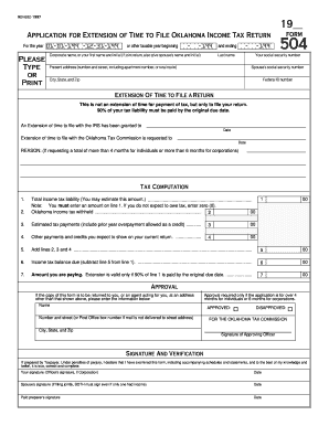 Oklahoma Income Tax Return Extension Application